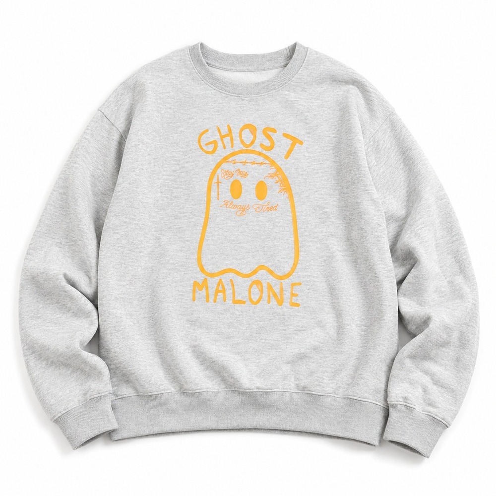 Ghost Malone Graphic Print Crewneck Sweatshirt Heather Gray Unisex M/L